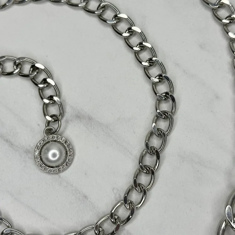 Steve Madden Rhinestone Faux Pearl Chain Belt OS ✨